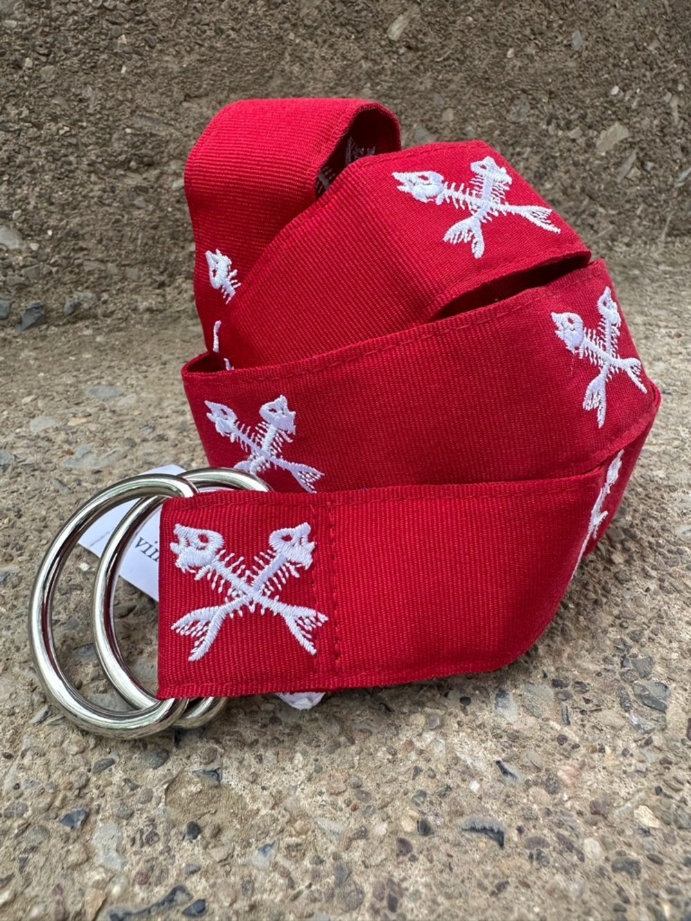 Vineyard Vines Red Fishbone D Ring Belt Canvas Preppy Coastal Mens M